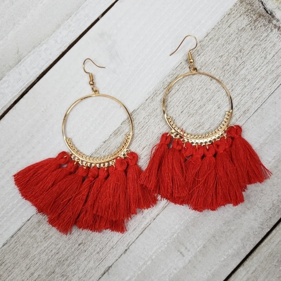 REVITALIZED Jewelry - revitalized 》Red Fringe Earrings